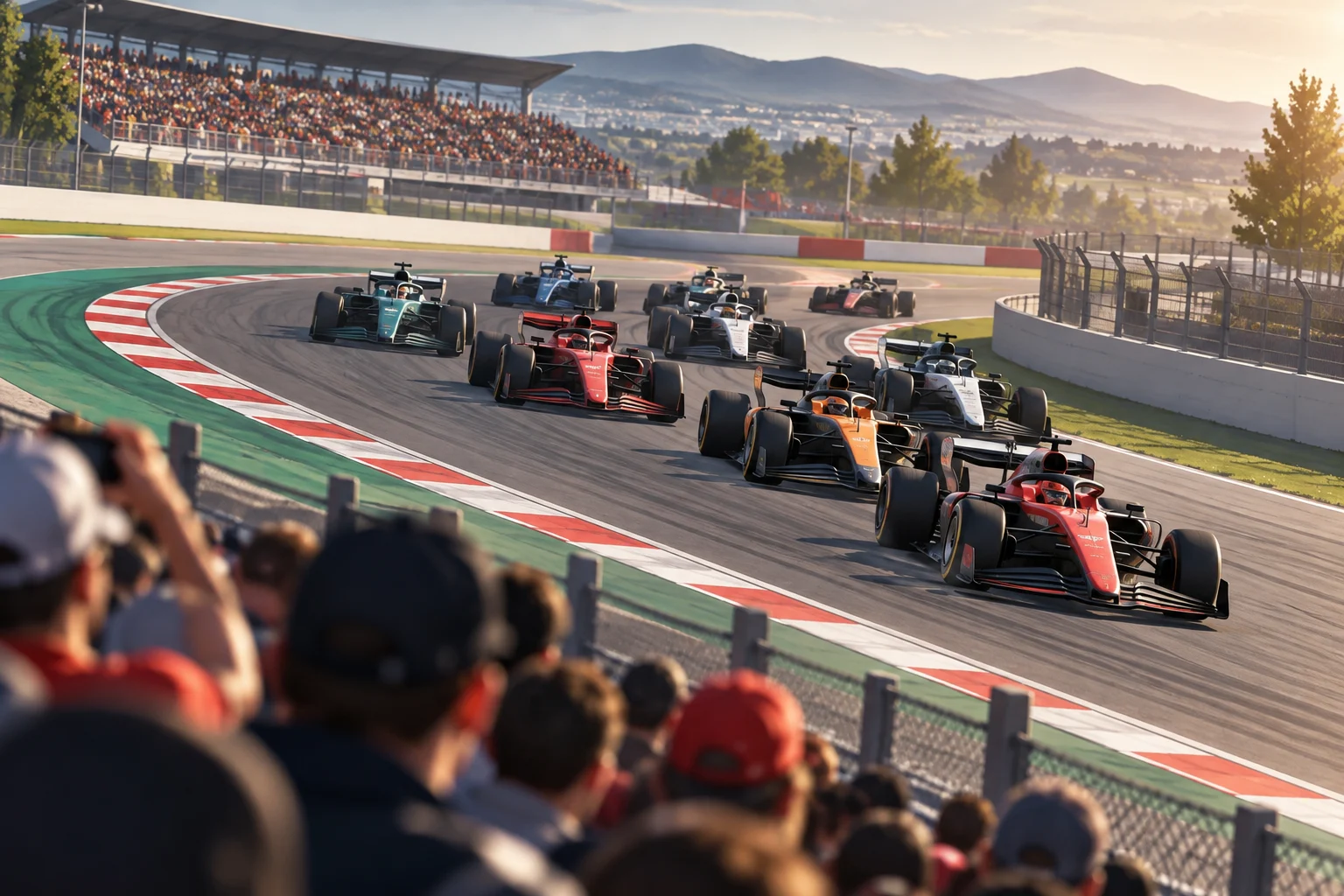 Grupo de monoplazas compitiendo en una carrera sprint