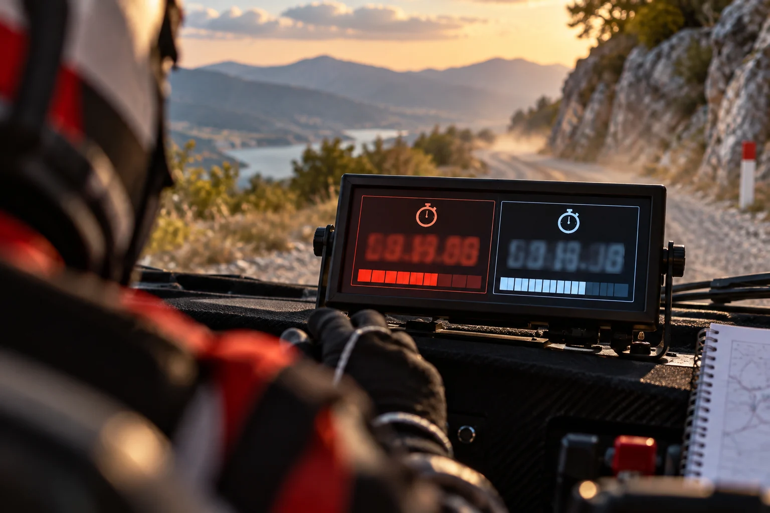 Timing board distinguishing the time for a special stage from the rally’s cumulative time.