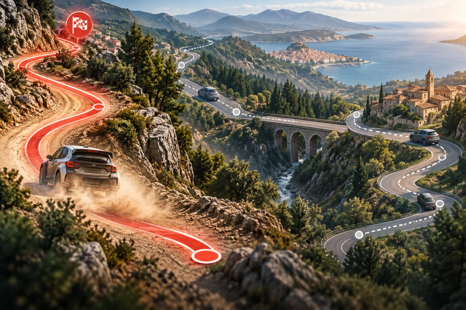 Visual diagram separating a timed special stage from road sections.