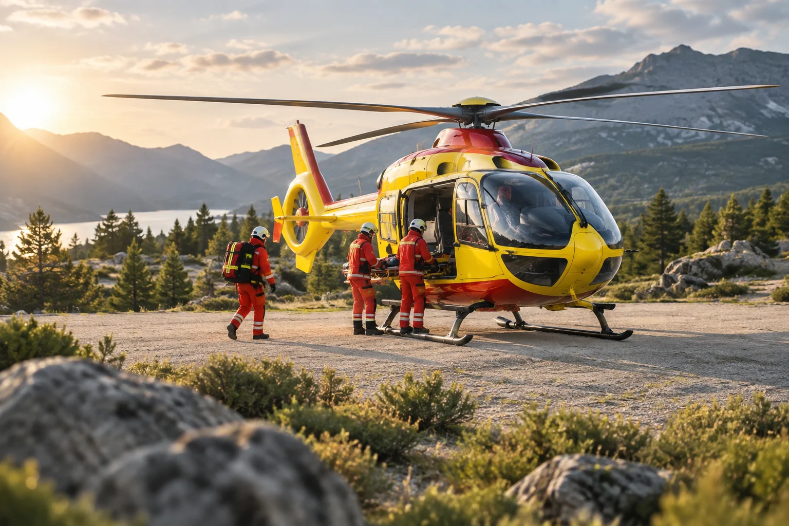 Helicóptero de emergência perto de uma zona natural desimpedida