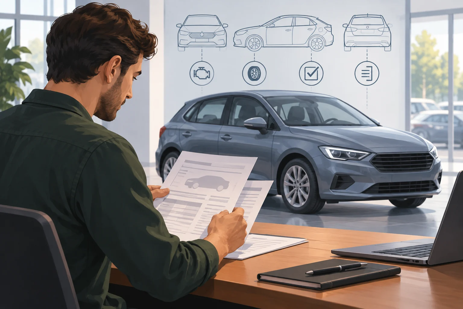 Una persona consulta documentación de un coche