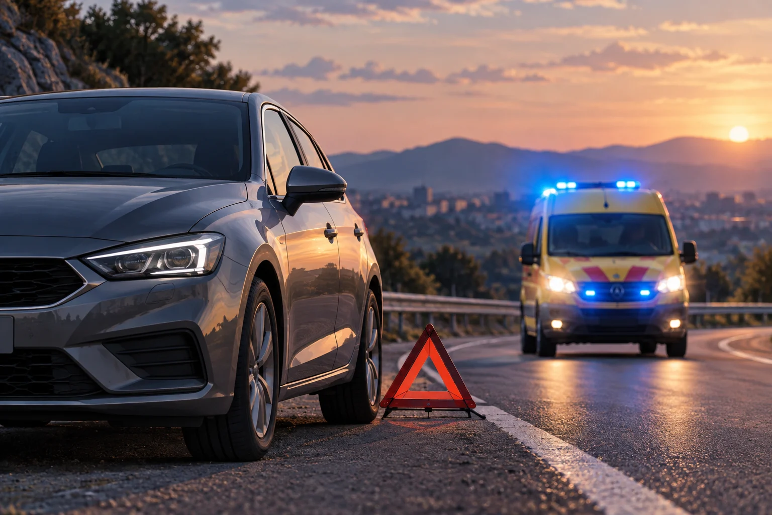Coche genérico junto a una representación de un servicio de emergencias