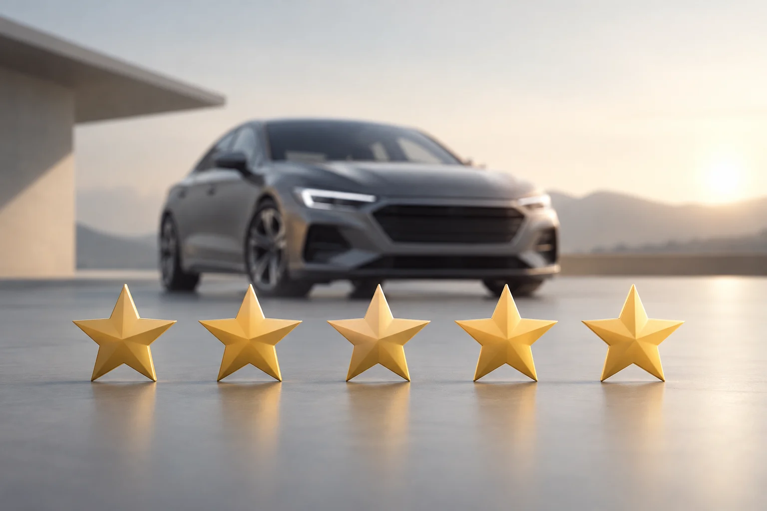 Escala de cinco estrellas de seguridad con un coche genérico de fondo