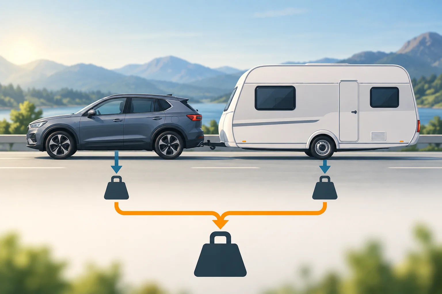 Diagrama de la suma de masas de coche y caravana
