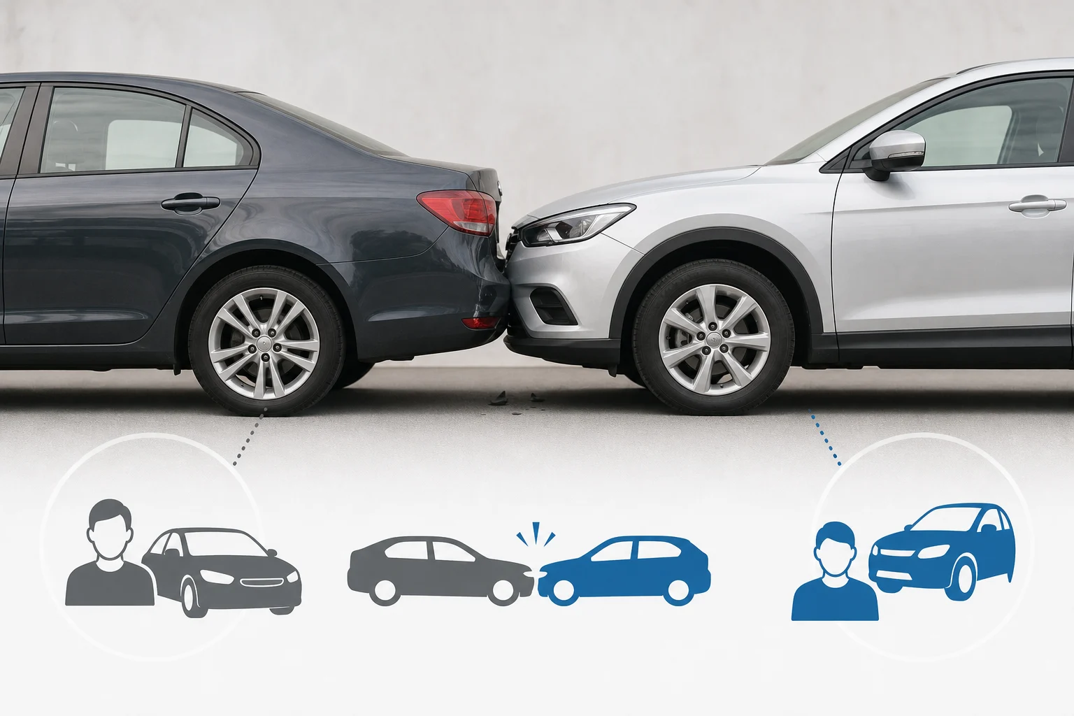 Dos coches tras una colisión leve representando la responsabilidad frente a terceros