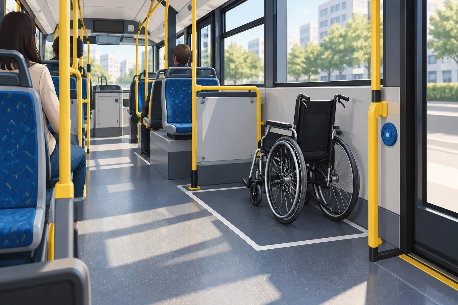 Espacio para una silla de ruedas en el interior de un autobús urbano