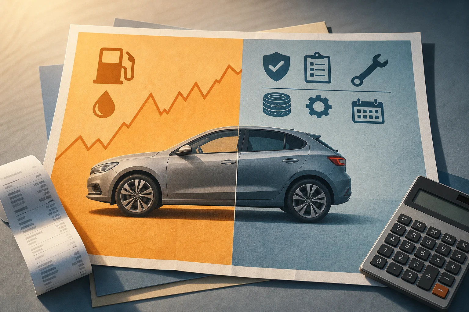 Presupuesto de coche que distingue energía variable de otros gastos de propiedad