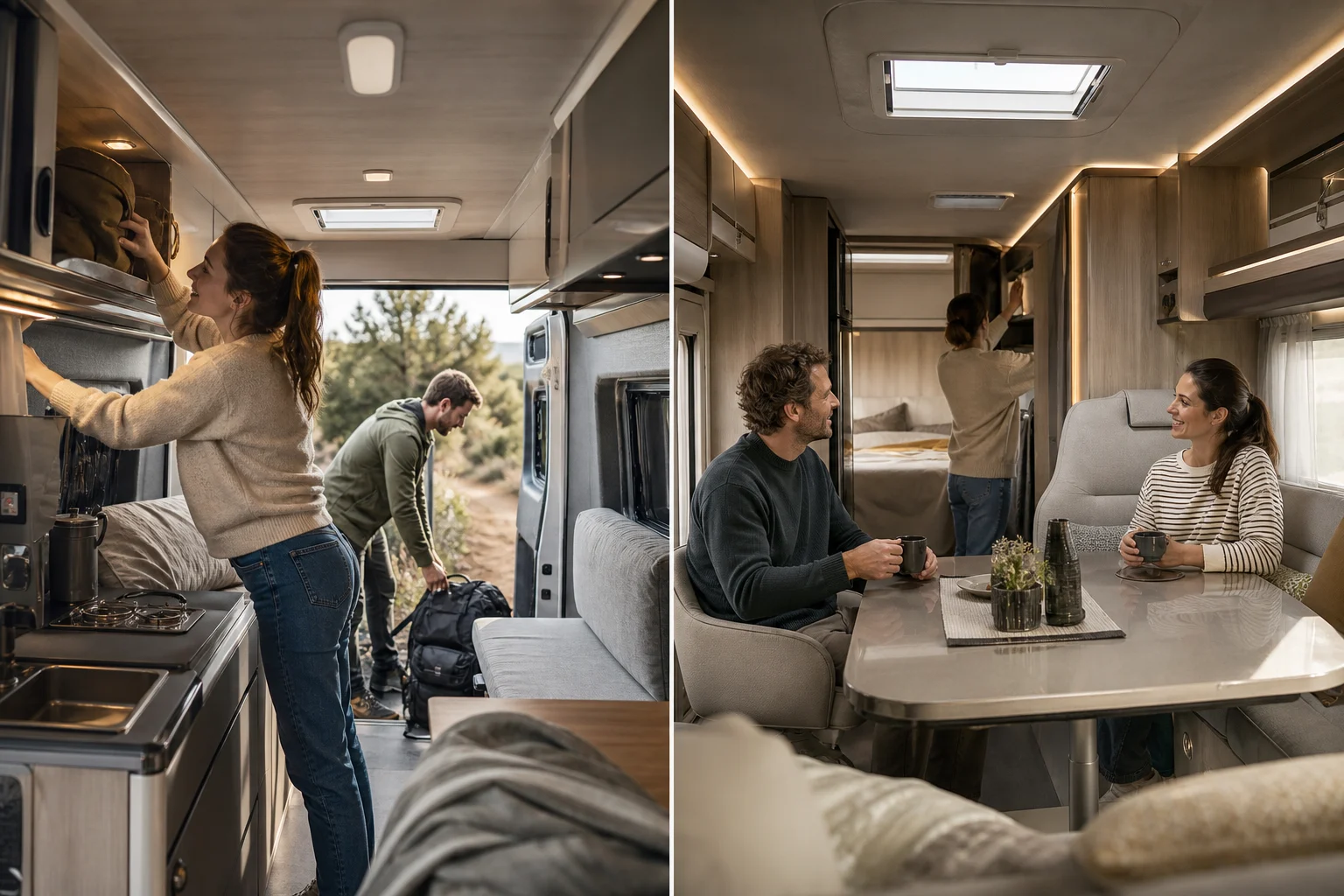 Comparación visual entre el espacio interior de una camper y una autocaravana