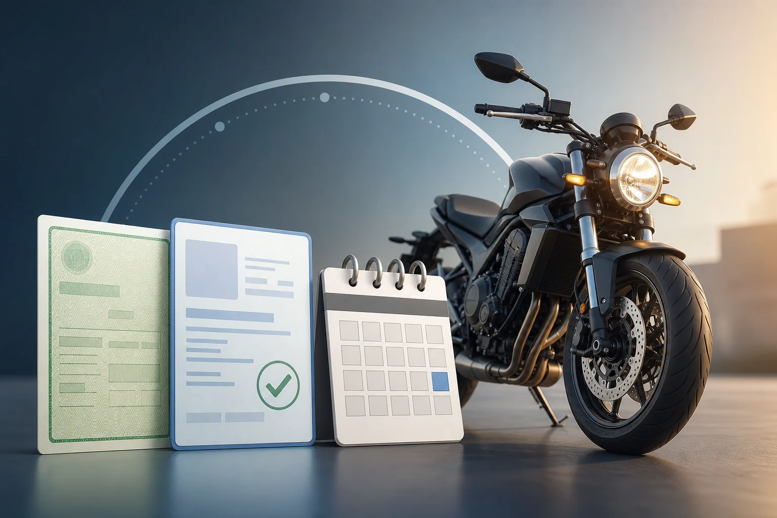 Documentación de una moto organizada para distinguir matriculación, inspección y vencimiento de ITV