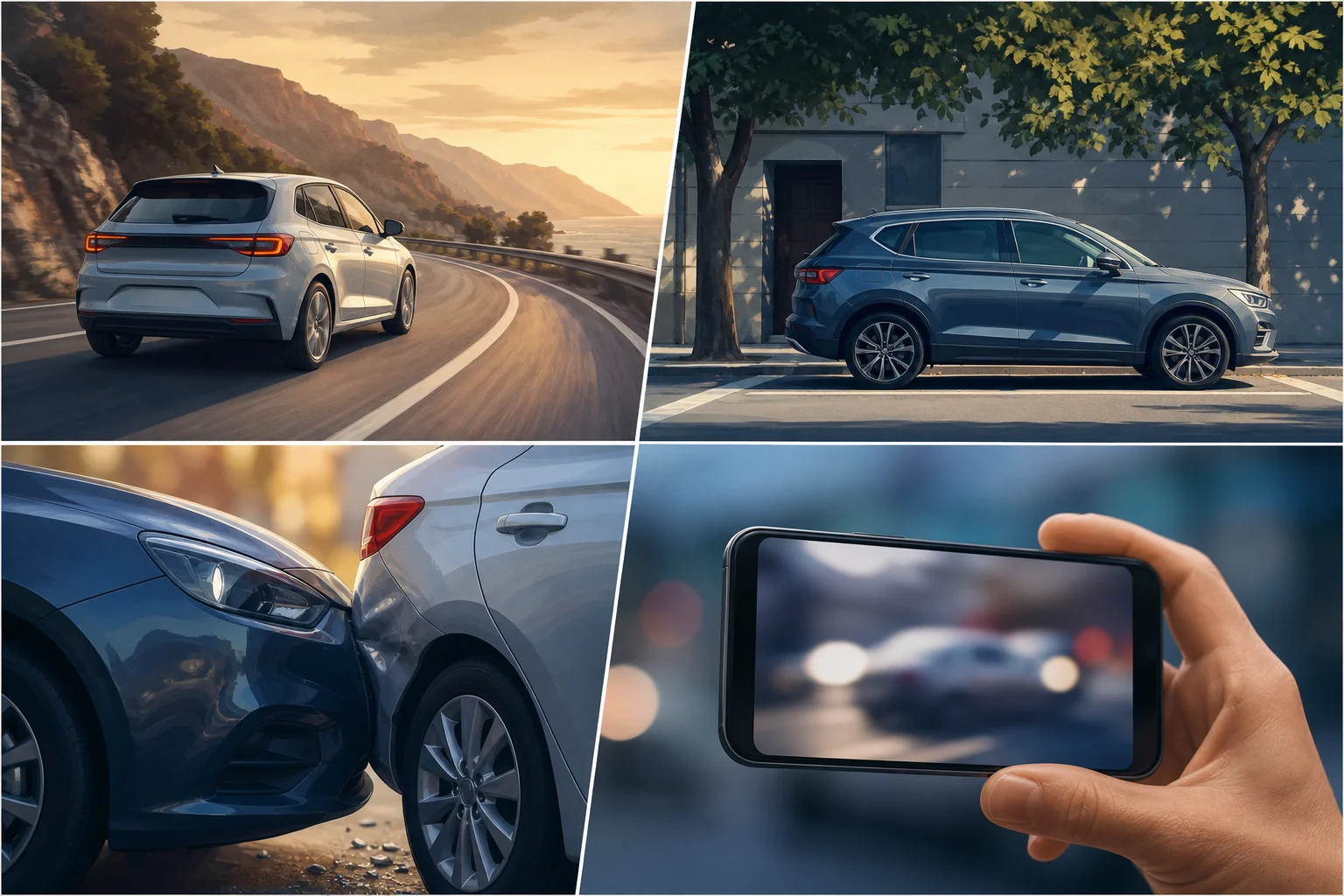 Scènes de conduite, de stationnement, d’incident et de publication numérique liées à une dashcam