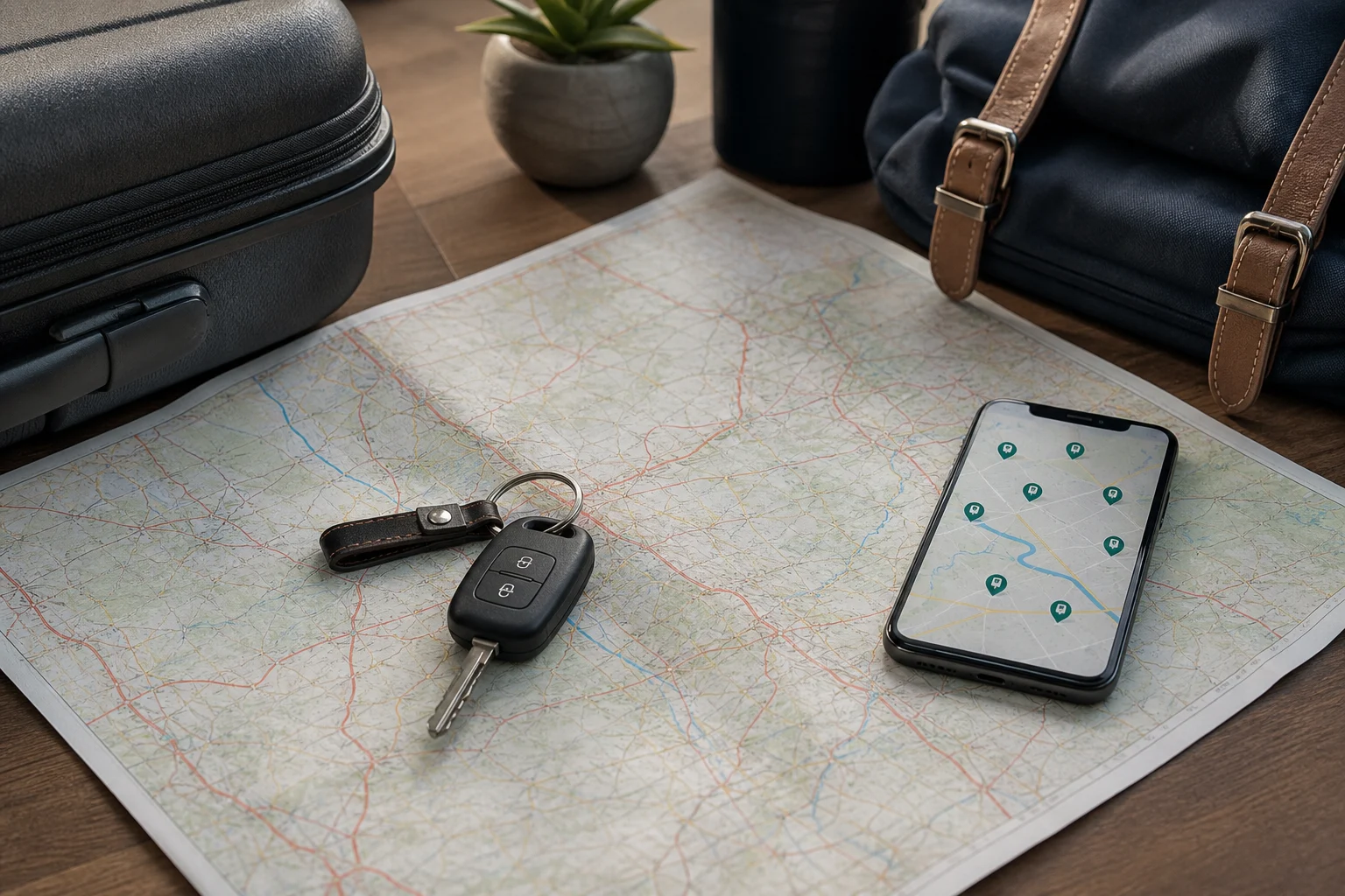 Planificación de rutas de autopista con equipaje y puntos de recarga en un teléfono