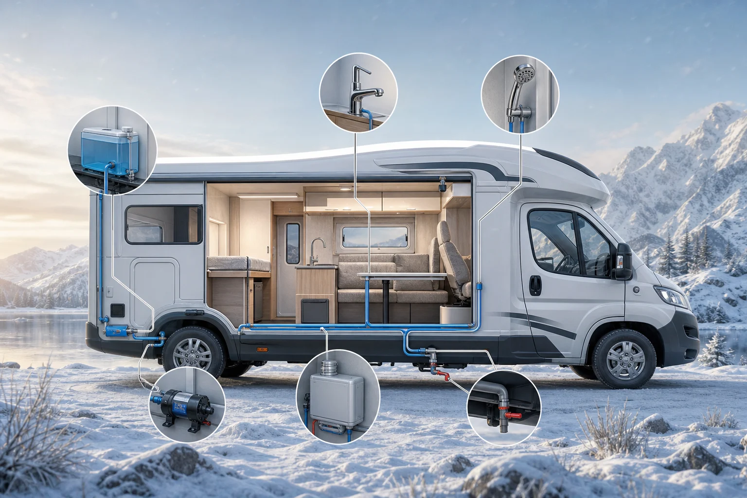 Schéma visuel des principaux éléments du circuit d’eau d’un camping-car